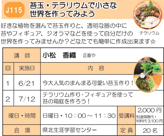 J115　苔玉・テラリウムで小さな世界を作ってみよう